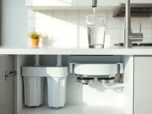 Nowoczesna, jasna kuchnia z wbudowaną 60 cm zmywarką ze stali nierdzewnej, podkreślająca elegancki, minimalistyczny design.
